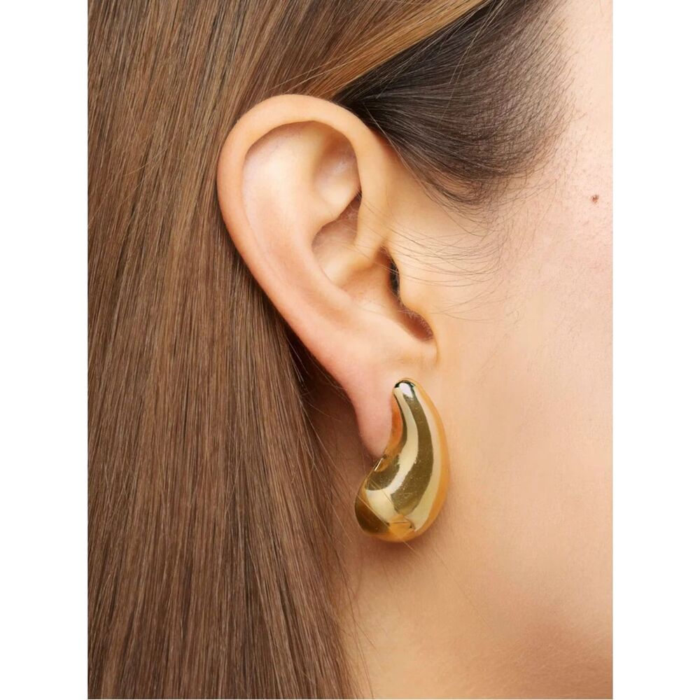 Polished Gold Teardrop Curve Stud Earrings - Women Jewelry